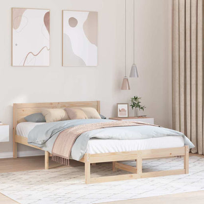 Bed Frame with Headboard Natural 135 x 190 cm Solid Pine Wood
