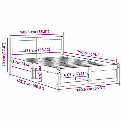 Bed Frame with Headboard Natural 135 x 190 cm Solid Pine Wood