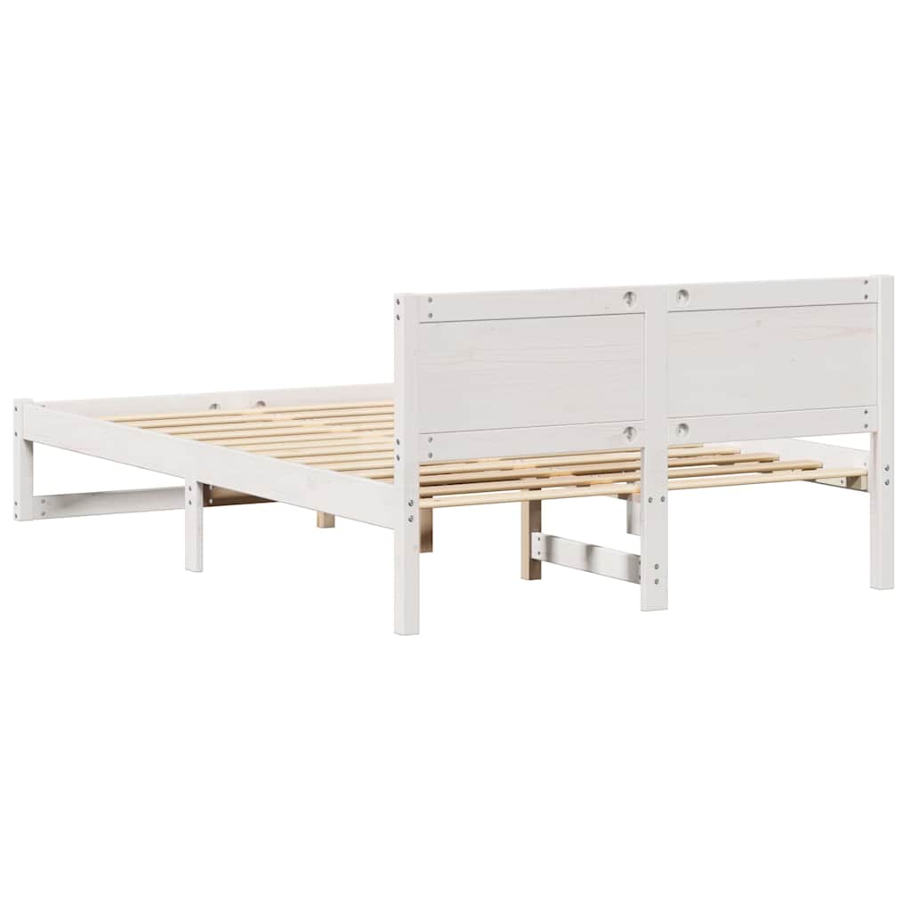 Bed Frame with Headboard White 135 x 190 cm Solid Pine Wood