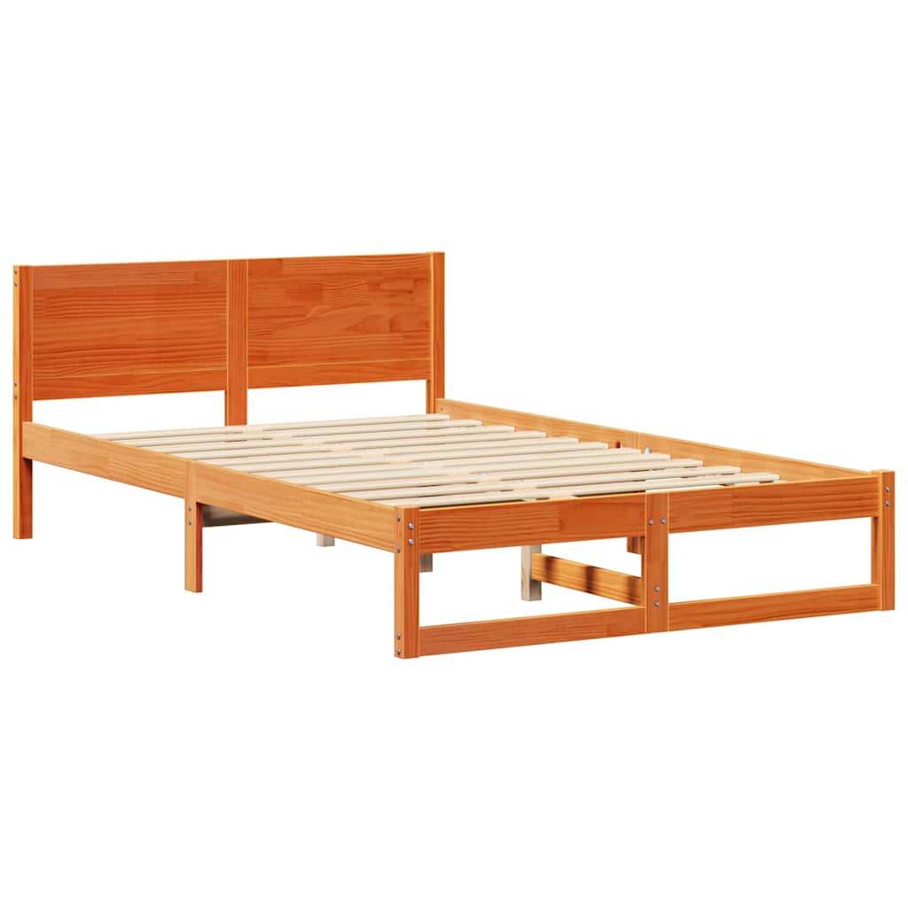 Bed Frame with Headboard Wax Brown 135 x 190 cm Solid Pine Wood
