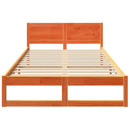 Bed Frame with Headboard Wax Brown 135 x 190 cm Solid Pine Wood