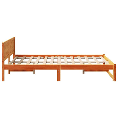 Bed Frame with Headboard Wax Brown 135 x 190 cm Solid Pine Wood