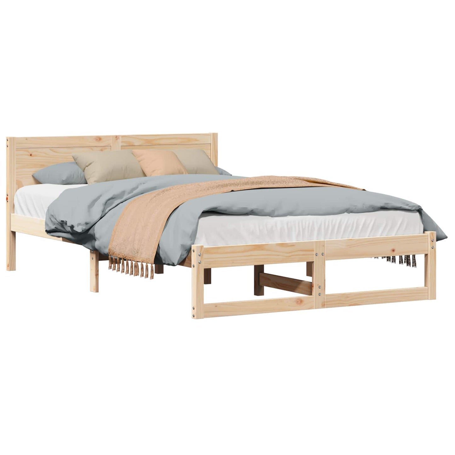 Bed Frame with Headboard Natural 120 x 190 cm Solid Pine Wood