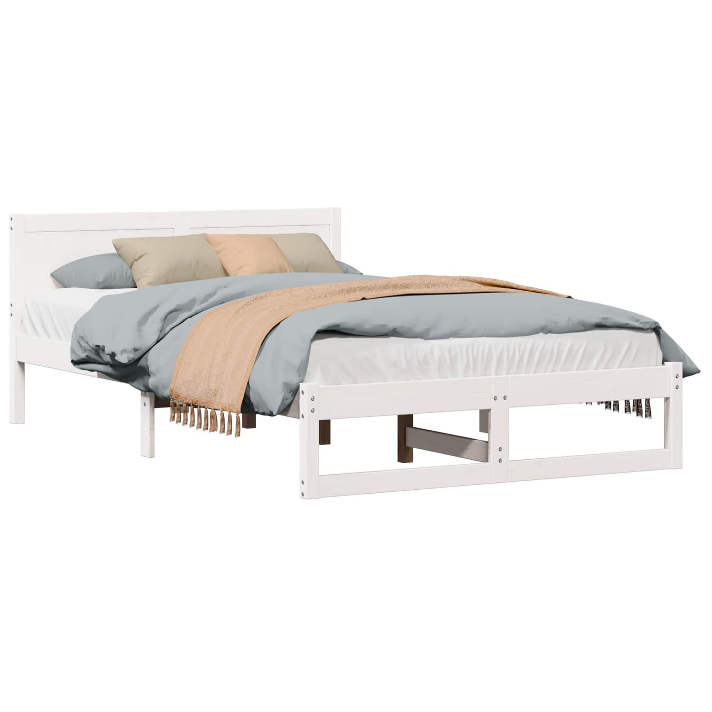 Bed Frame with Headboard White 120 x 190 cm Solid Pine Wood