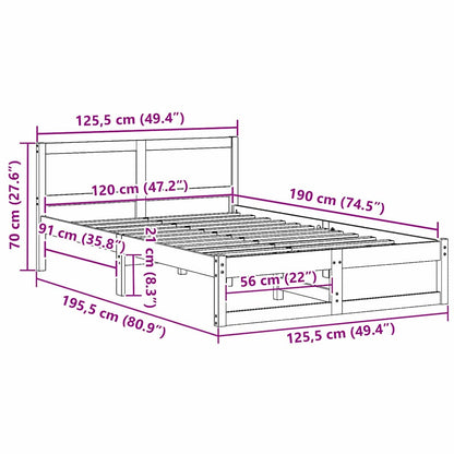 Bed Frame with Headboard White 120 x 190 cm Solid Pine Wood