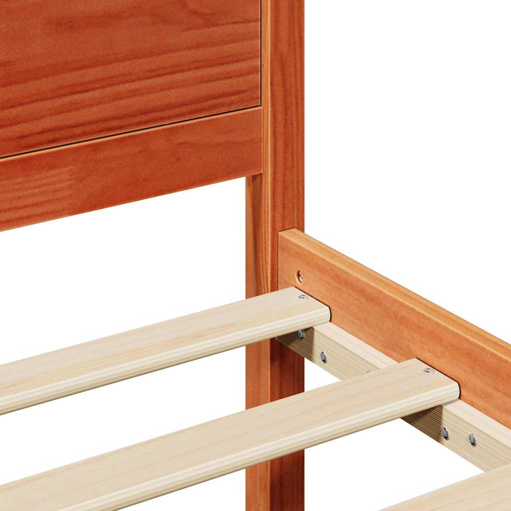 Bed Frame with Headboard Wax Brown 120 x 190 cm Solid Pine Wood