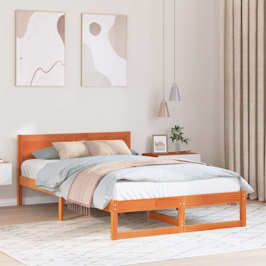 Bed Frame with Headboard Wax Brown 120 x 190 cm Solid Pine Wood