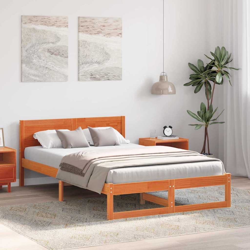 Bed Frame with Headboard Wax Brown 120 x 190 cm Solid Pine Wood