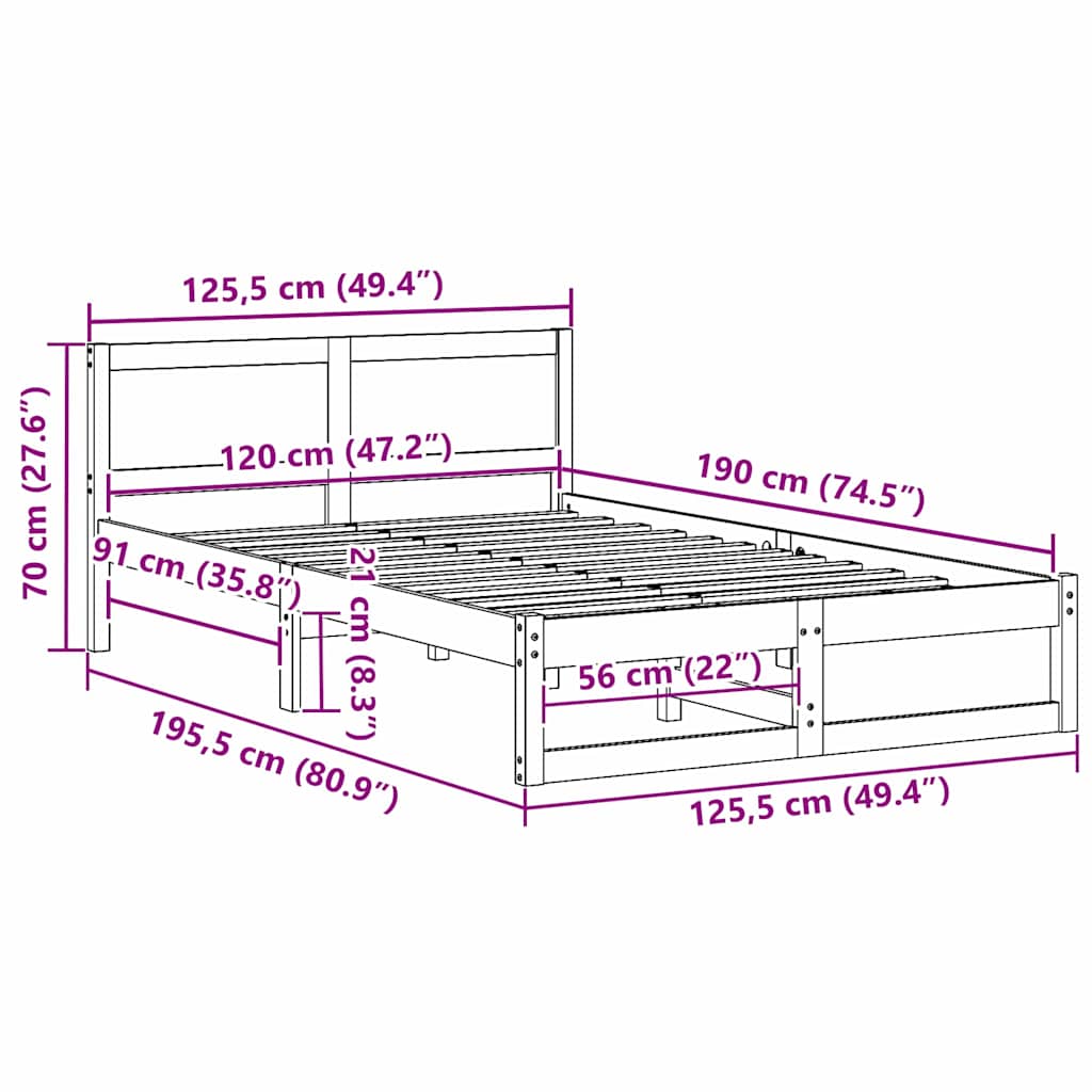 Bed Frame with Headboard Wax Brown 120 x 190 cm Solid Pine Wood