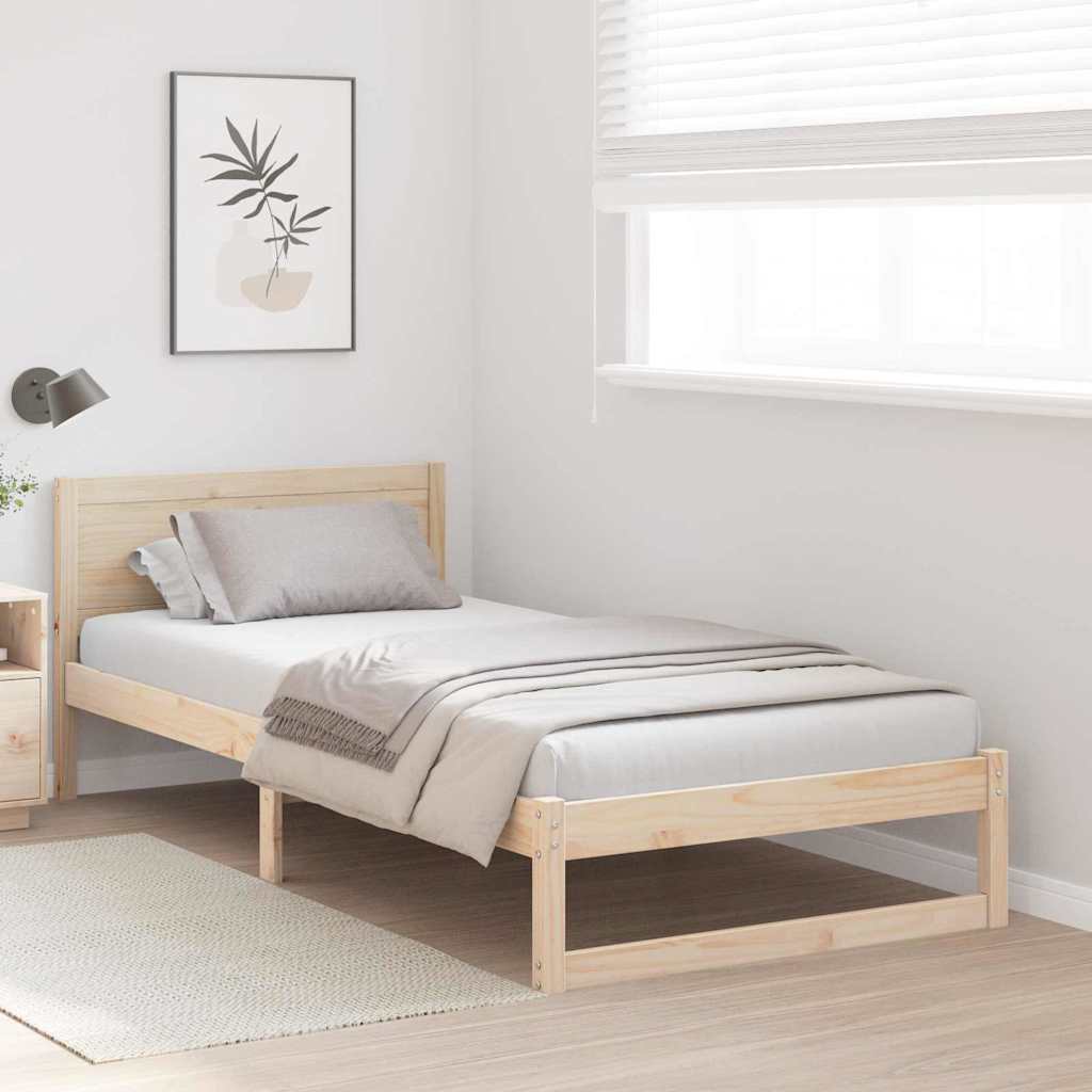 Bed Frame with Headboard Natural 100 x 200 cm Solid Pine Wood
