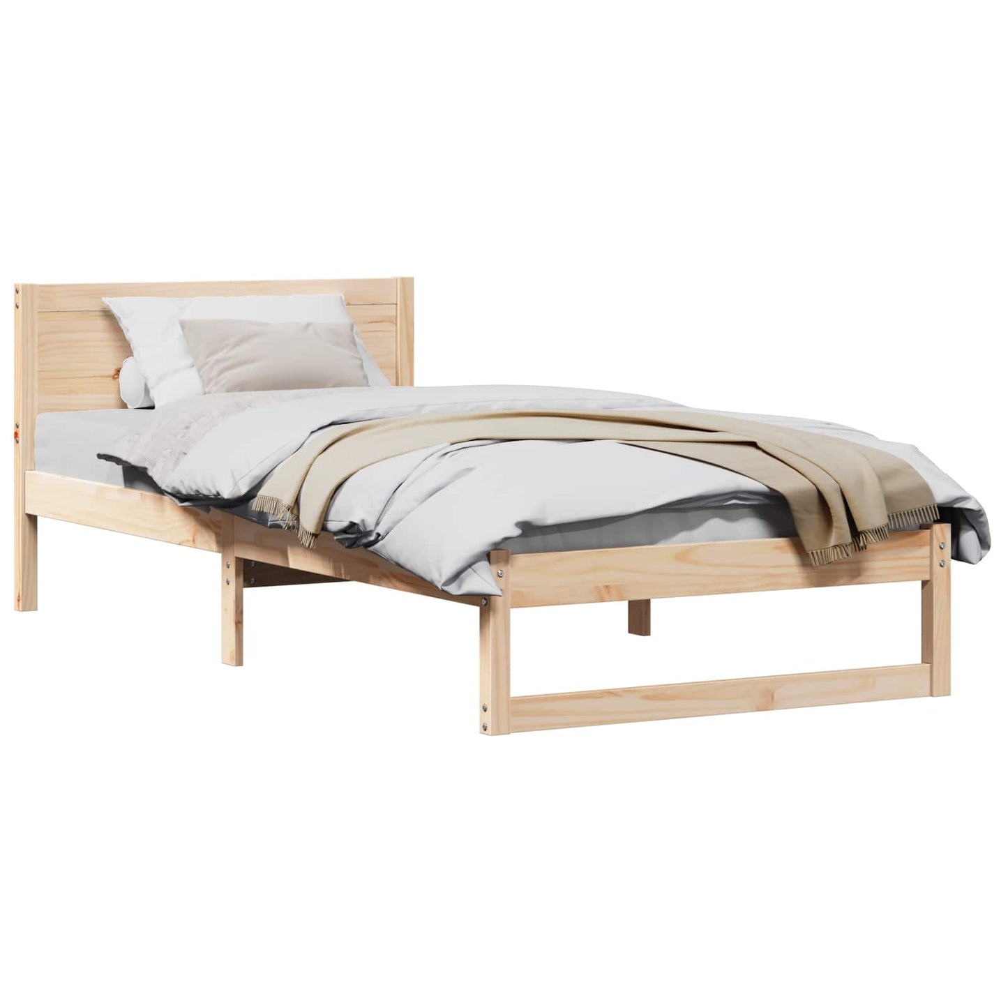 Bed Frame with Headboard Natural 100 x 200 cm Solid Pine Wood