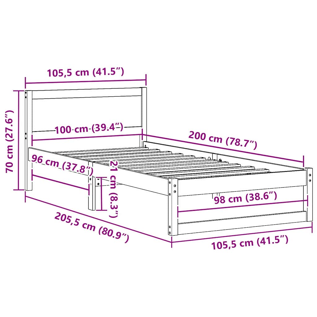 Bed Frame with Headboard Natural 100 x 200 cm Solid Pine Wood