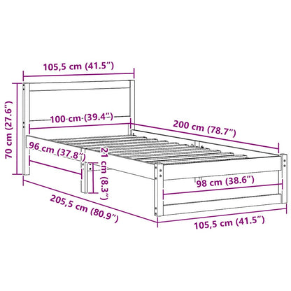 Bed Frame with Headboard Wax Brown 100 x 200 cm Solid Pine Wood
