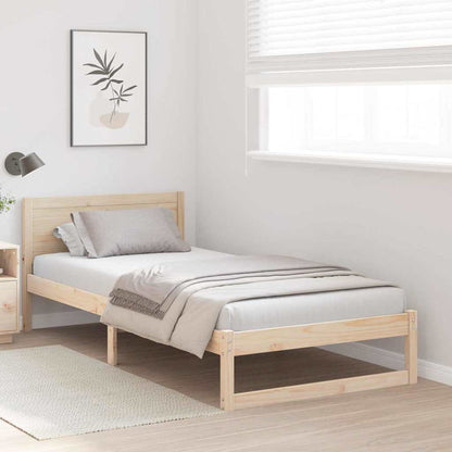 Bed Frame with Headboard Natural 90 x 200 cm Solid Pine Wood