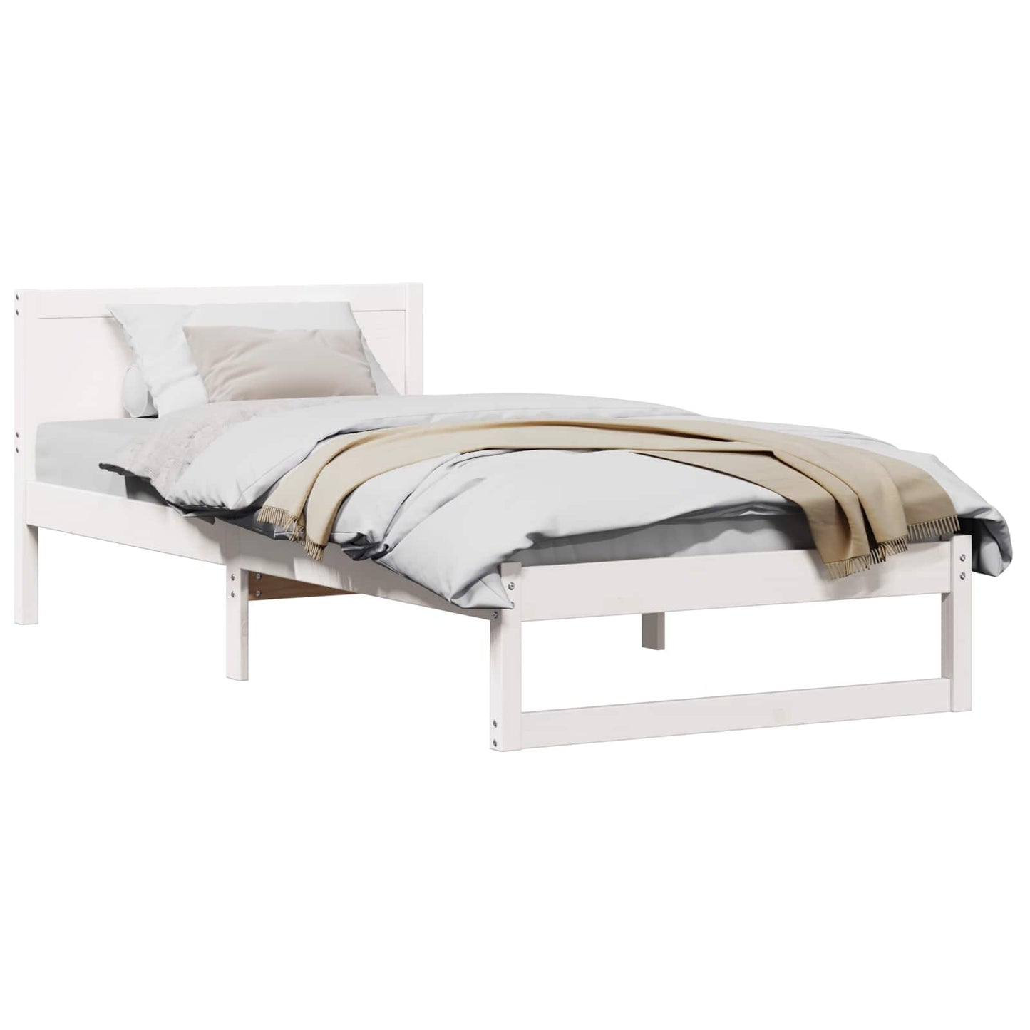 Bed Frame with Headboard White 90 x 200 cm Solid Pine Wood
