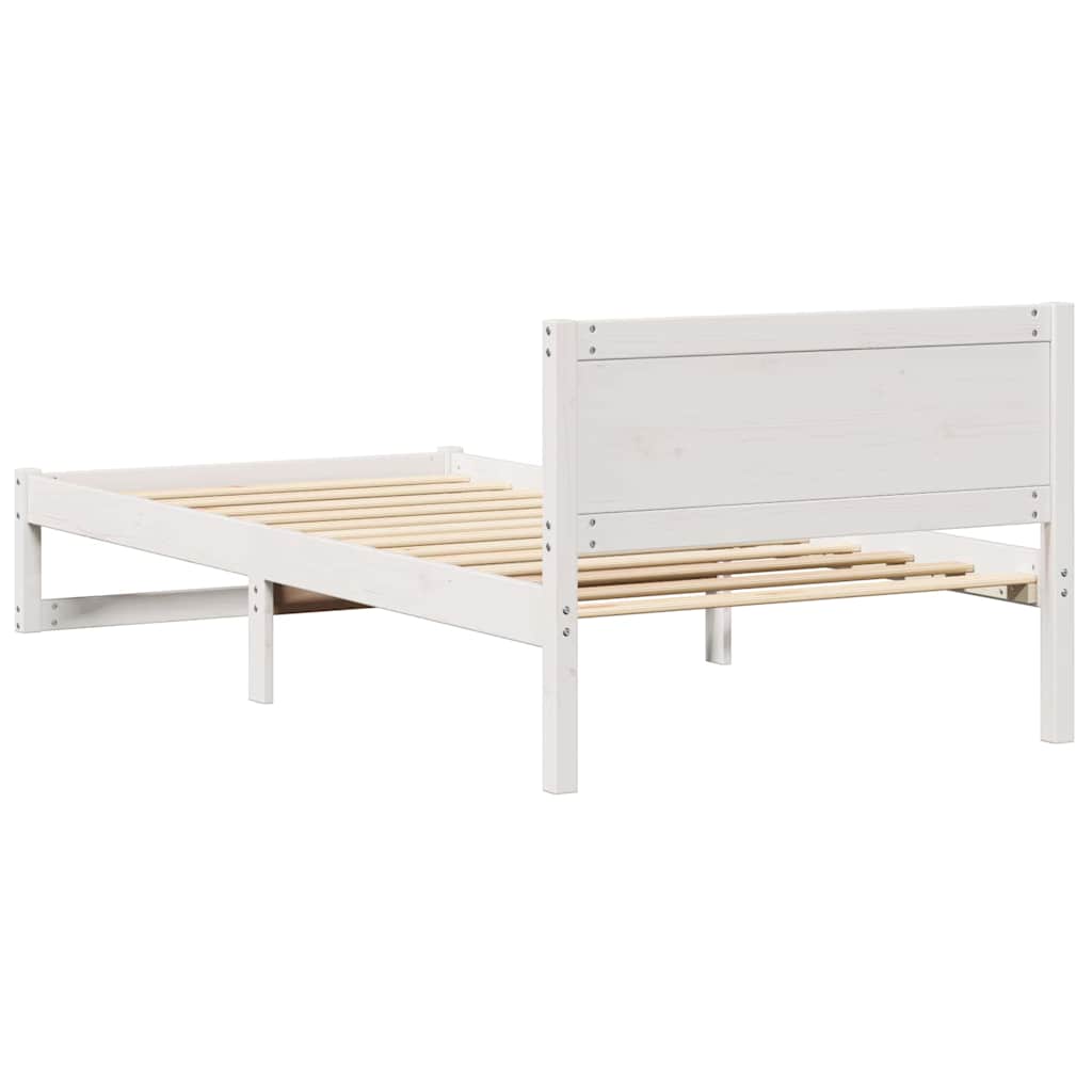 Bed Frame with Headboard White 90 x 200 cm Solid Pine Wood