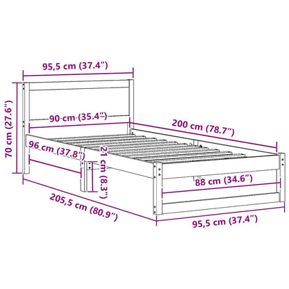 Bed Frame with Headboard White 90 x 200 cm Solid Pine Wood