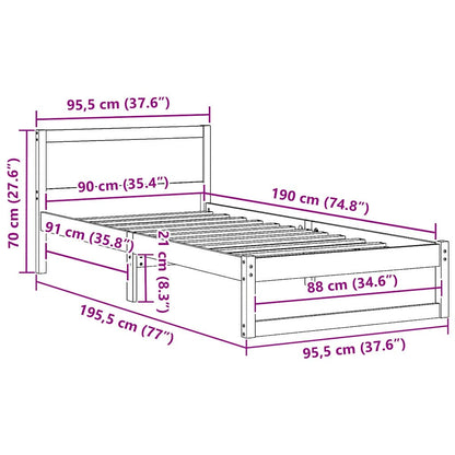 Bed Frame with Headboard Wax Brown 90 x 190 cm Solid Pine Wood