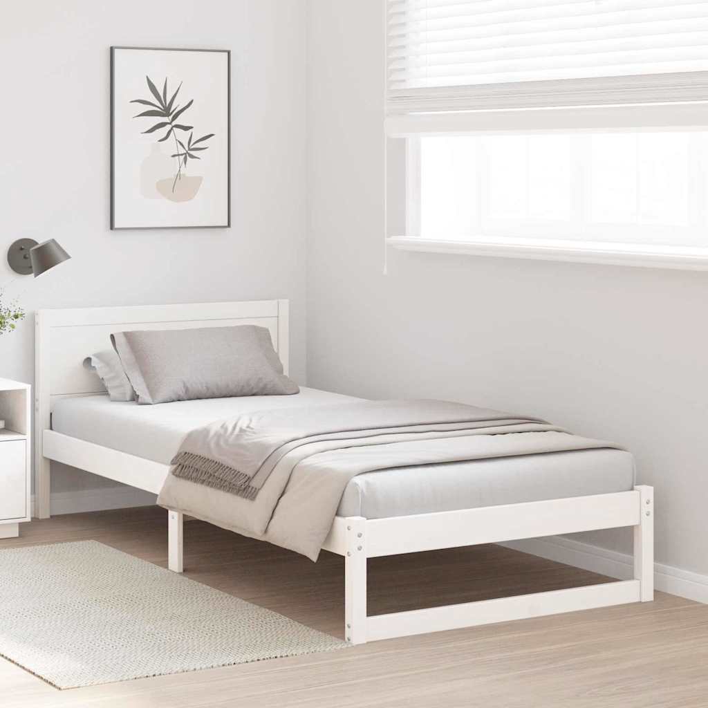 Bed Frame with Headboard White 75 x 190 cm Solid Pine Wood