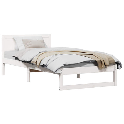 Bed Frame with Headboard White 75 x 190 cm Solid Pine Wood