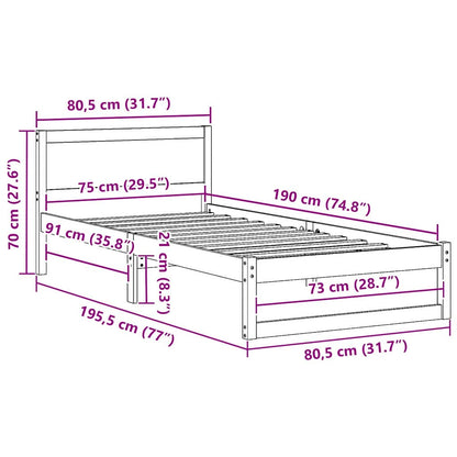 Bed Frame with Headboard White 75 x 190 cm Solid Pine Wood