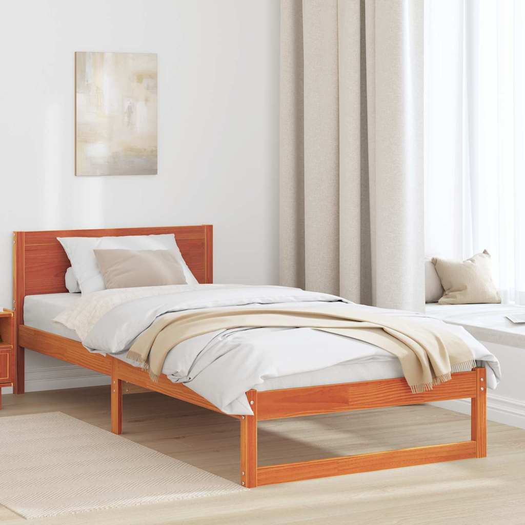 Bed Frame with Headboard Wax Brown 75 x 190 cm Solid Pine Wood