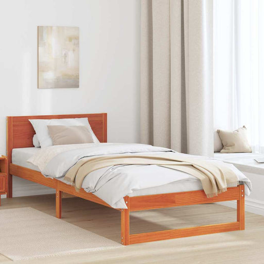 Bed Frame with Headboard Wax Brown 75 x 190 cm Solid Pine Wood