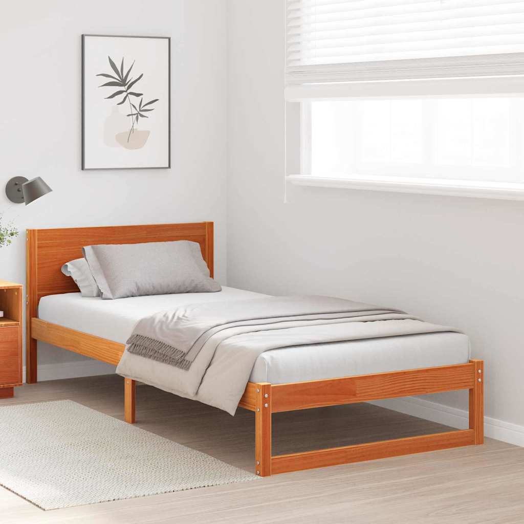 Bed Frame with Headboard Wax Brown 75 x 190 cm Solid Pine Wood