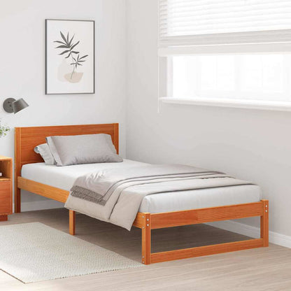 Bed Frame with Headboard Wax Brown 75 x 190 cm Solid Pine Wood