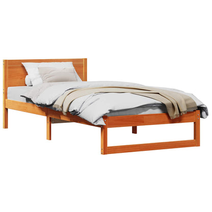 Bed Frame with Headboard Wax Brown 75 x 190 cm Solid Pine Wood