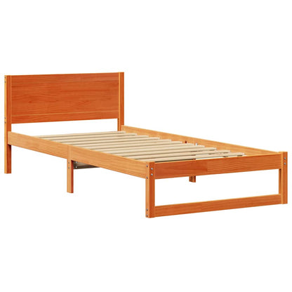 Bed Frame with Headboard Wax Brown 75 x 190 cm Solid Pine Wood