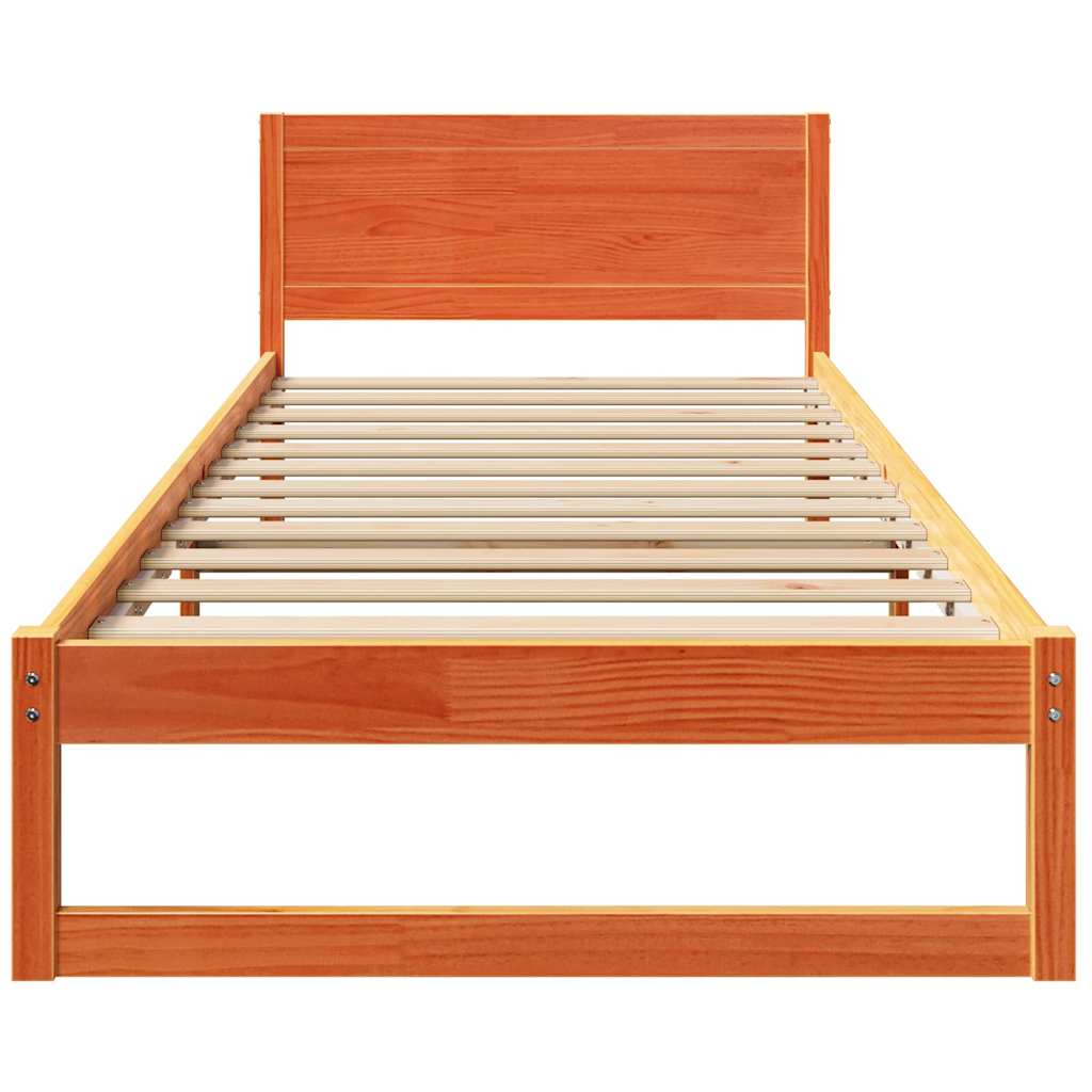 Bed Frame with Headboard Wax Brown 75 x 190 cm Solid Pine Wood