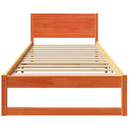 Bed Frame with Headboard Wax Brown 75 x 190 cm Solid Pine Wood