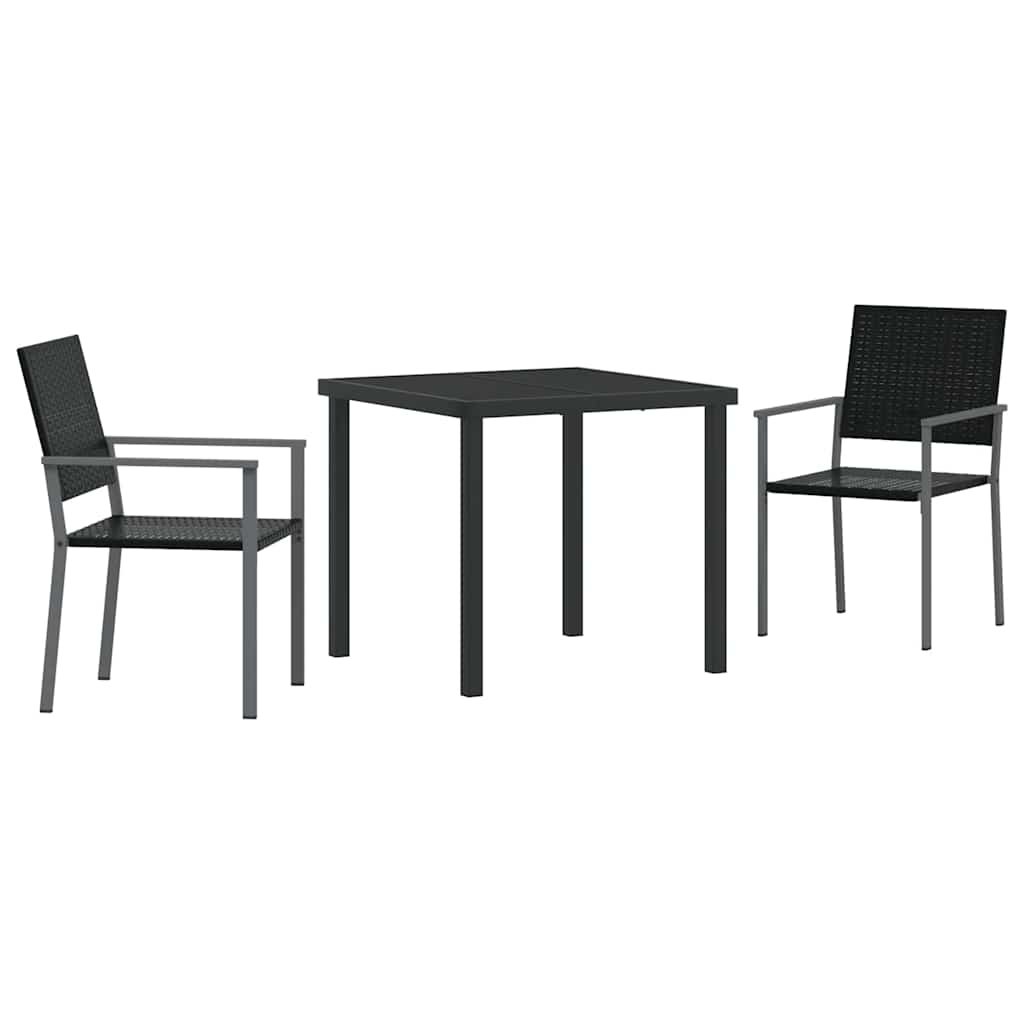 Garden Dining Set 3 pcs Black PE Rattan