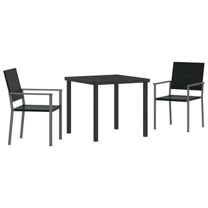 Garden Dining Set 3 pcs Black PE Rattan