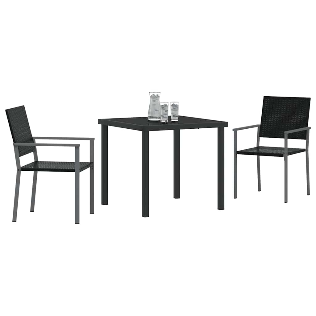 Garden Dining Set 3 pcs Black PE Rattan