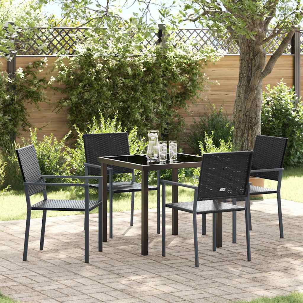 Garden Dining Set 5 pcs Black PE Rattan