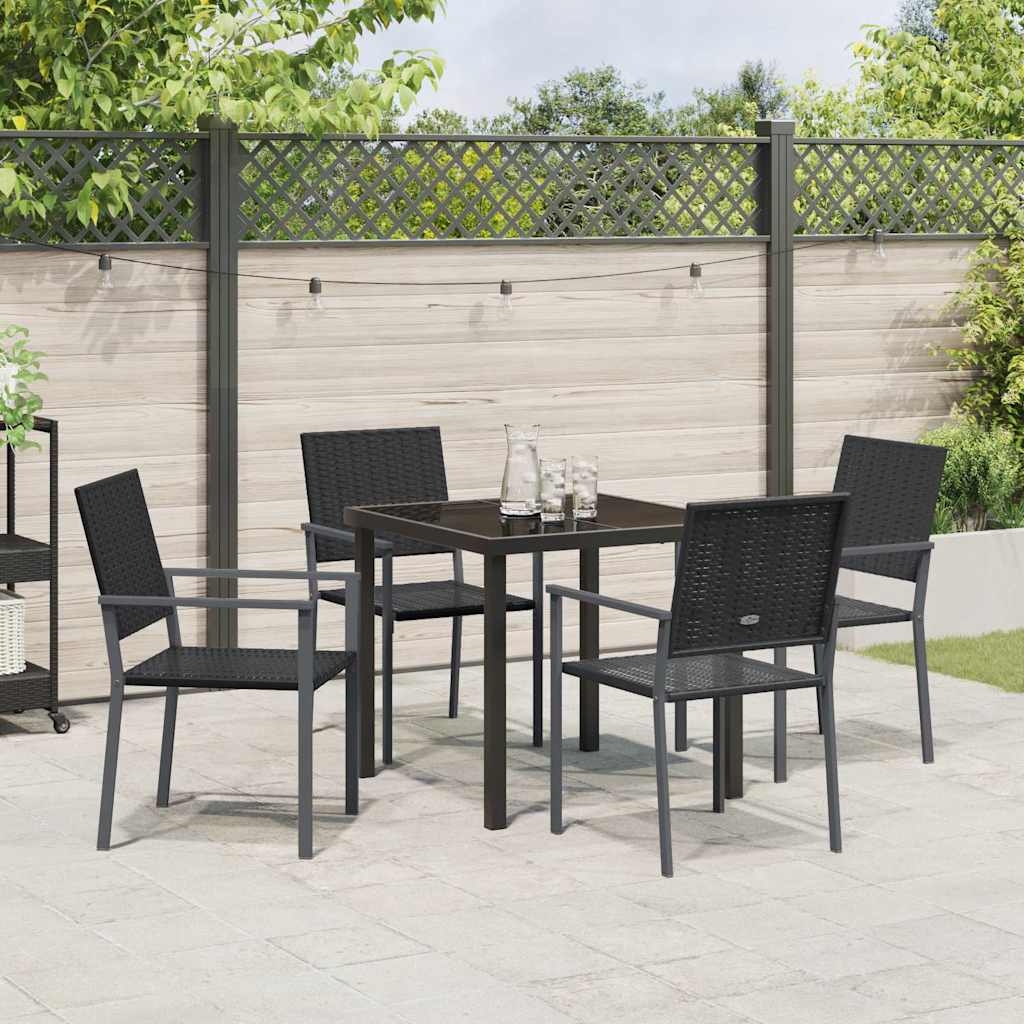 Garden Dining Set 5 pcs Black PE Rattan