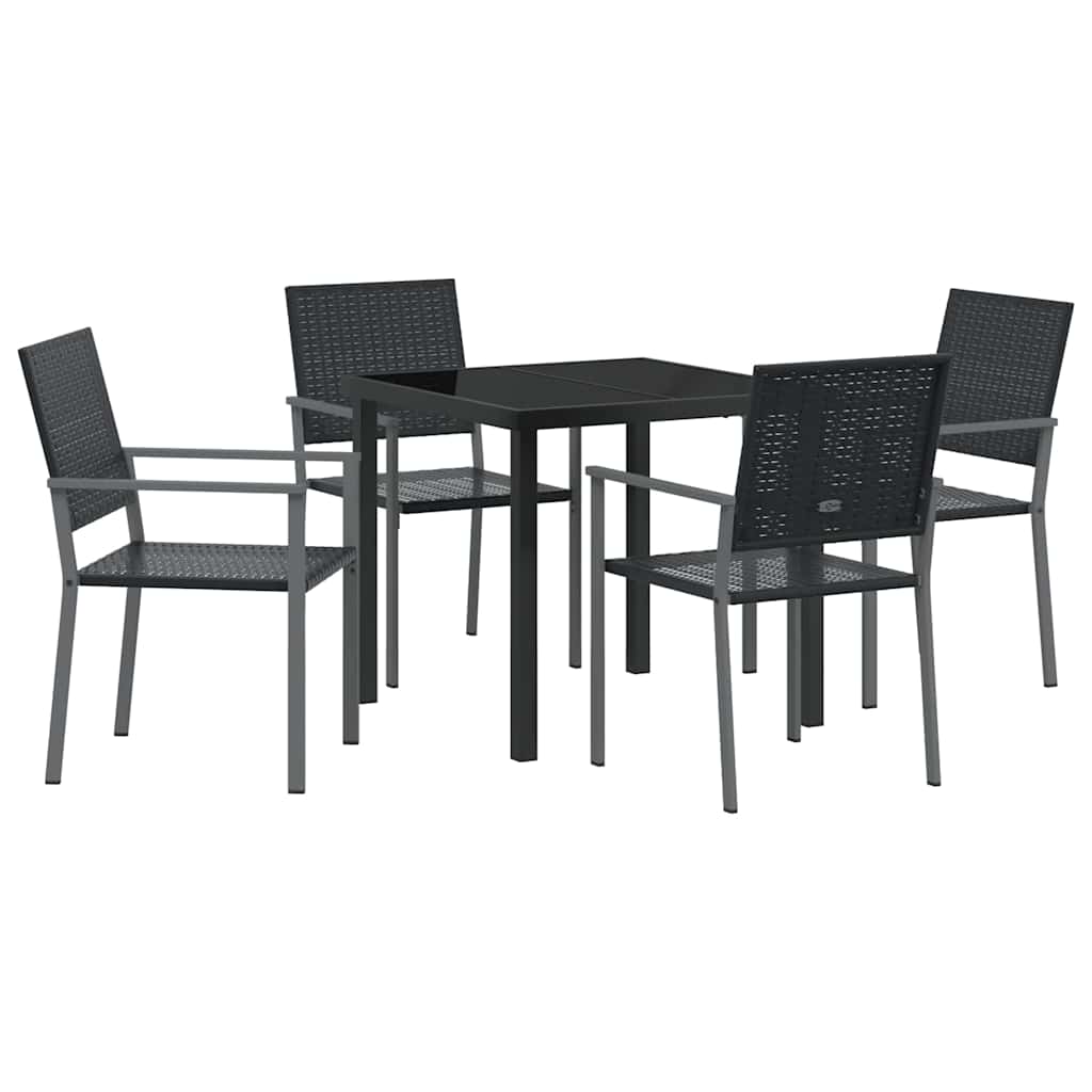 Garden Dining Set 5 pcs Black PE Rattan