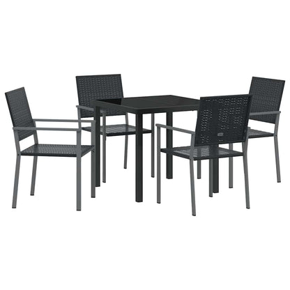 Garden Dining Set 5 pcs Black PE Rattan