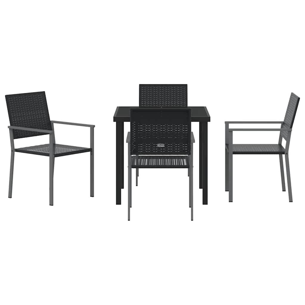 Garden Dining Set 5 pcs Black PE Rattan