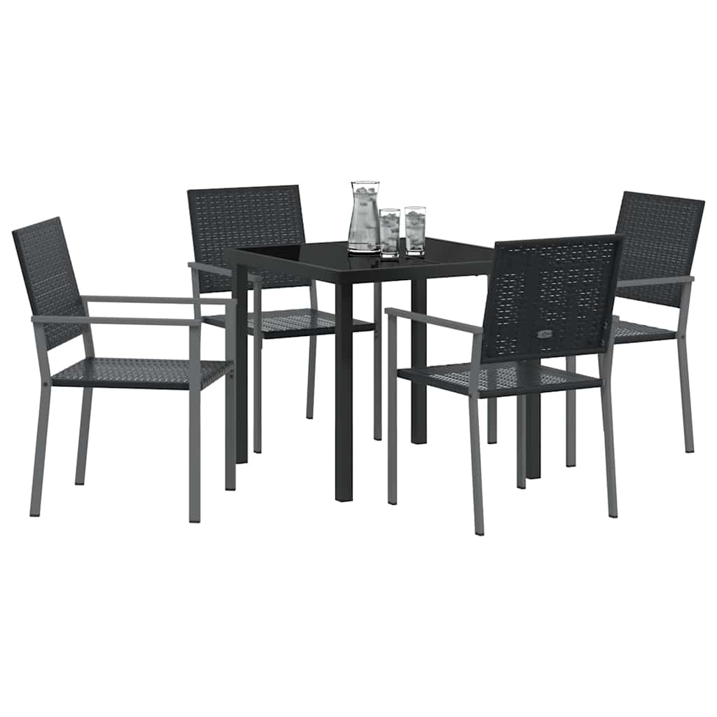 Garden Dining Set 5 pcs Black PE Rattan
