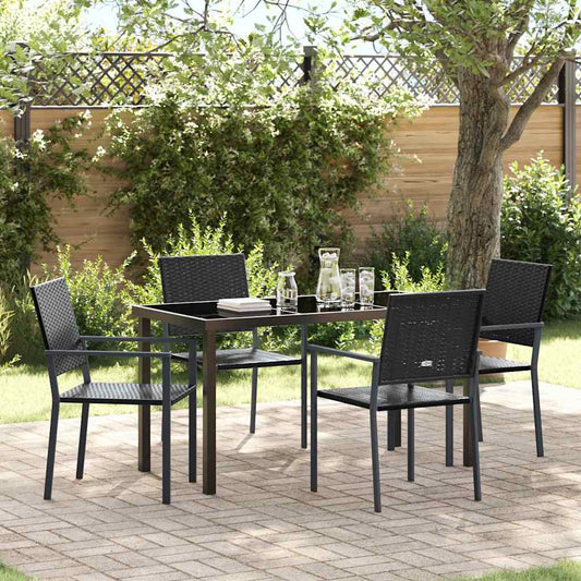 Garden Dining Set 5 pcs Black PE Rattan