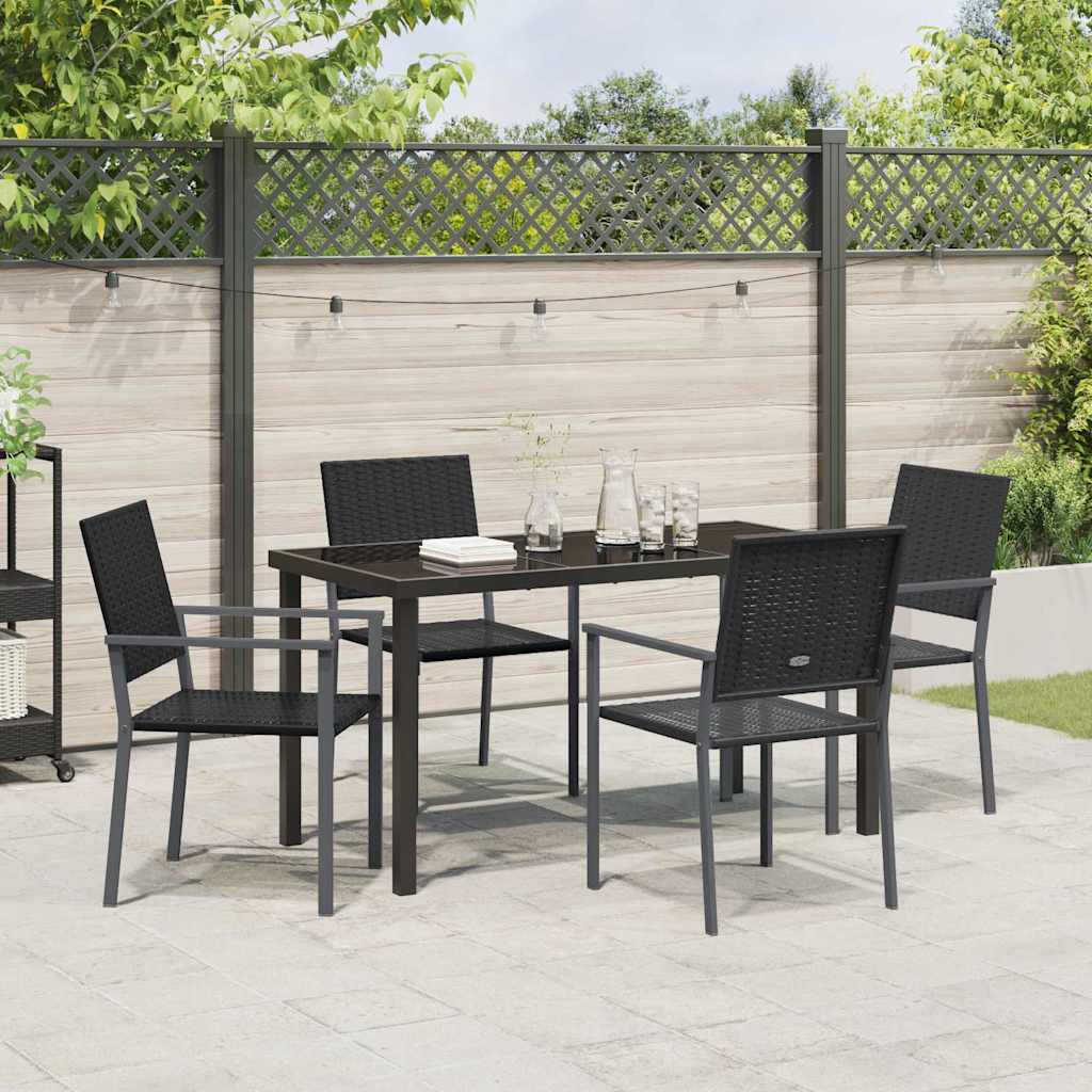 Garden Dining Set 5 pcs Black PE Rattan