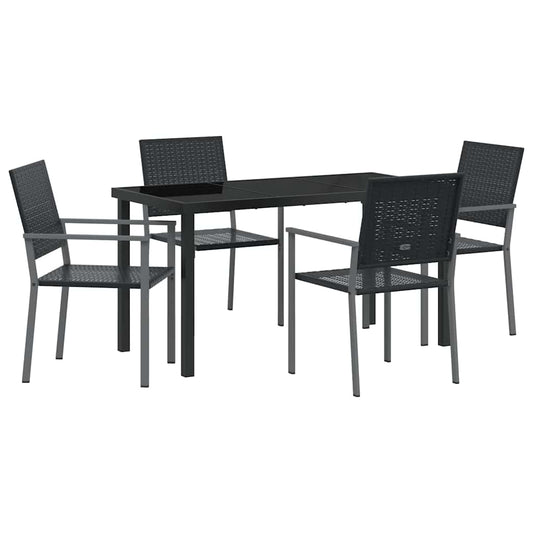 Garden Dining Set 5 pcs Black PE Rattan