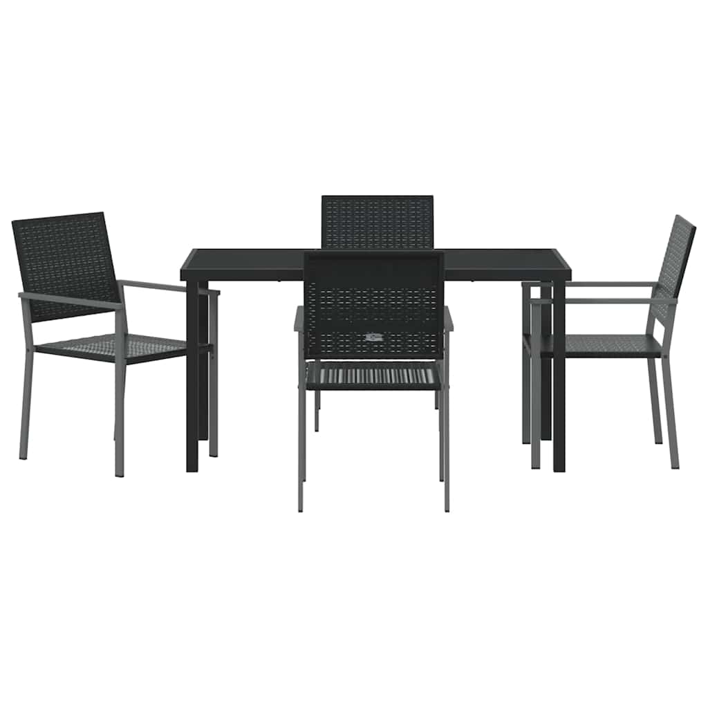 Garden Dining Set 5 pcs Black PE Rattan