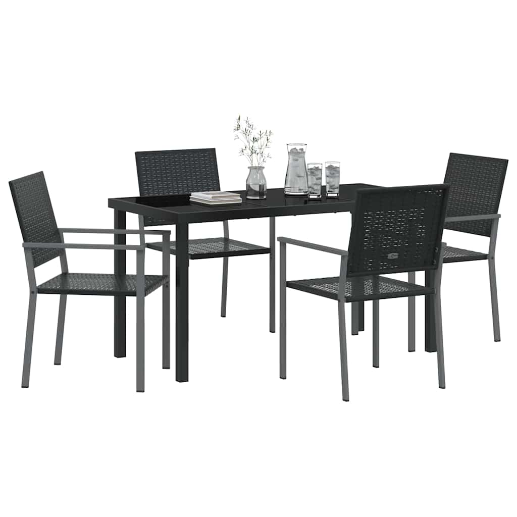 Garden Dining Set 5 pcs Black PE Rattan