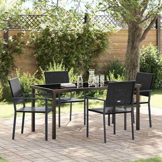 Garden Dining Set 5 pcs Black PE Rattan