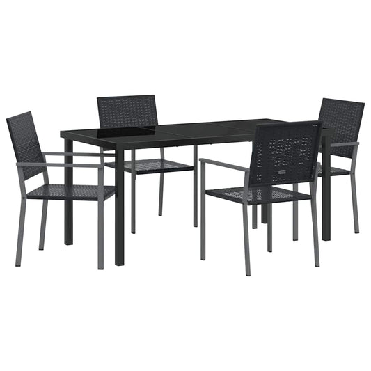 Garden Dining Set 5 pcs Black PE Rattan
