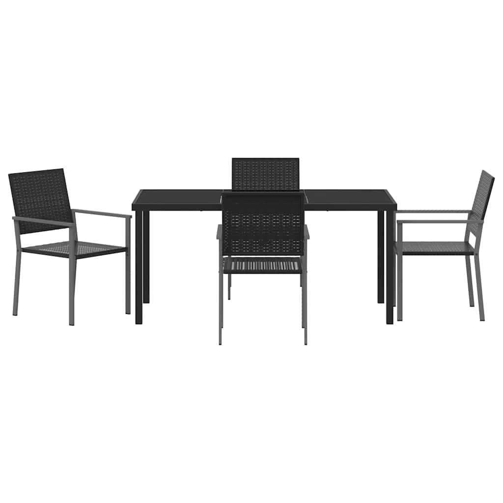 Garden Dining Set 5 pcs Black PE Rattan